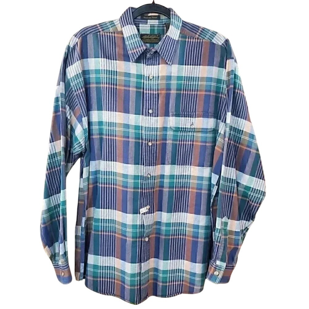 Eddie Bauer Bainbridge Flannel Plaid Long Sleeve Button Up Shirt Mens L